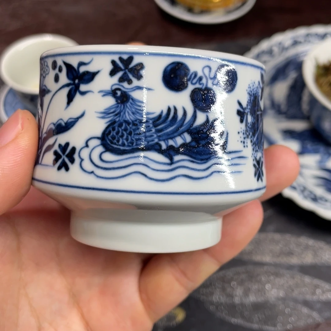 景德镇纯手绘瓷器满池娇杯