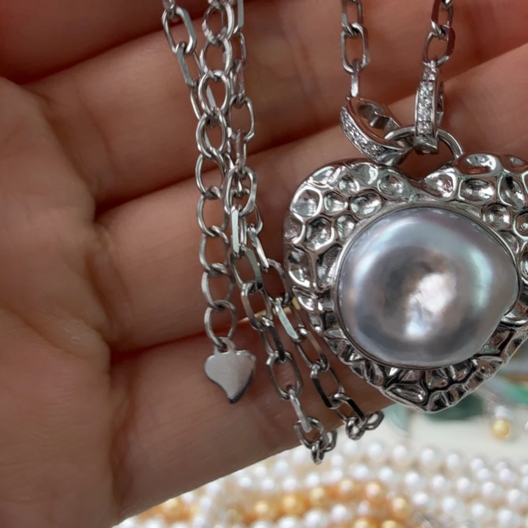 颈饰银S925镶嵌海水珍珠14-15