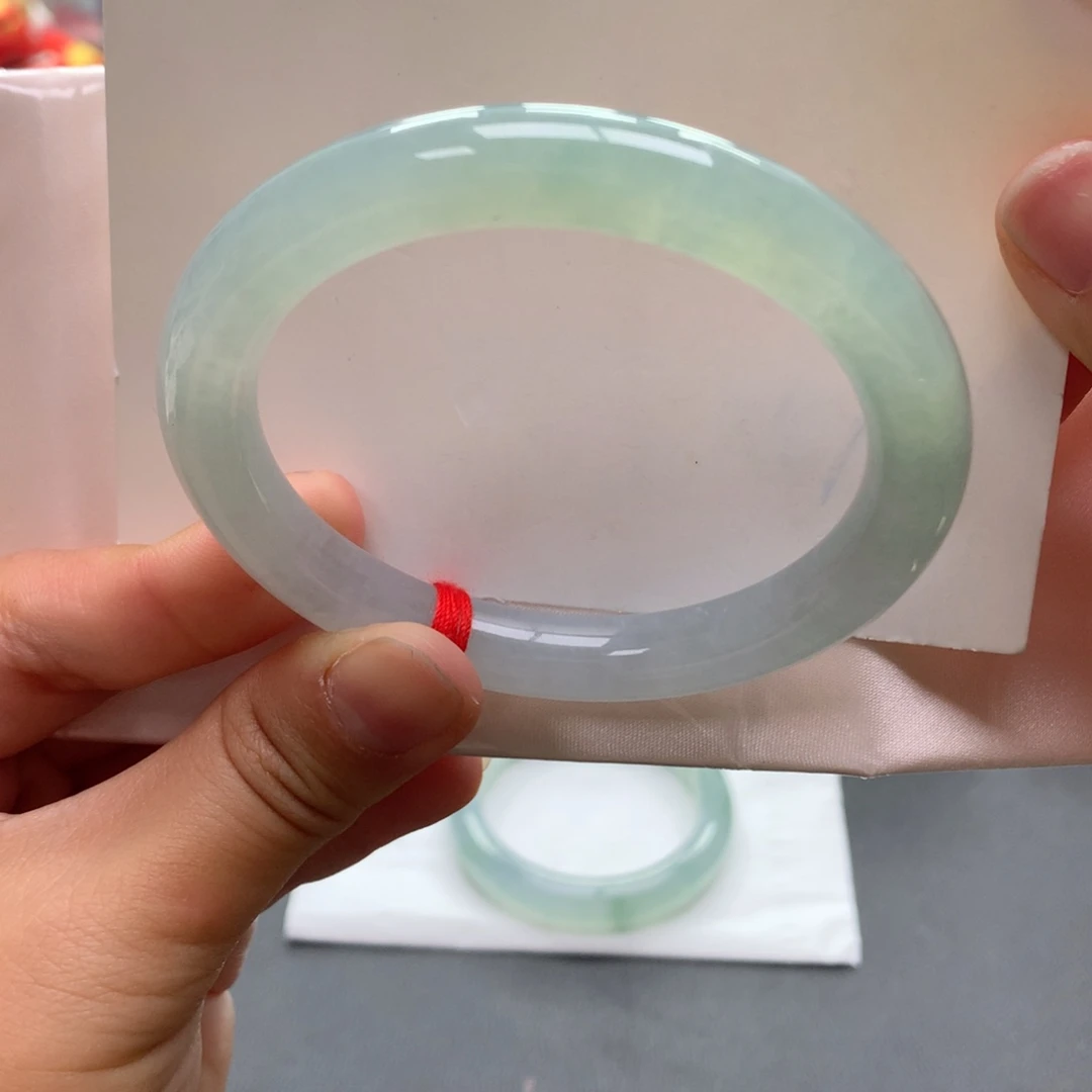 翡翠未镶嵌手镯5号56圆条半山水晴水