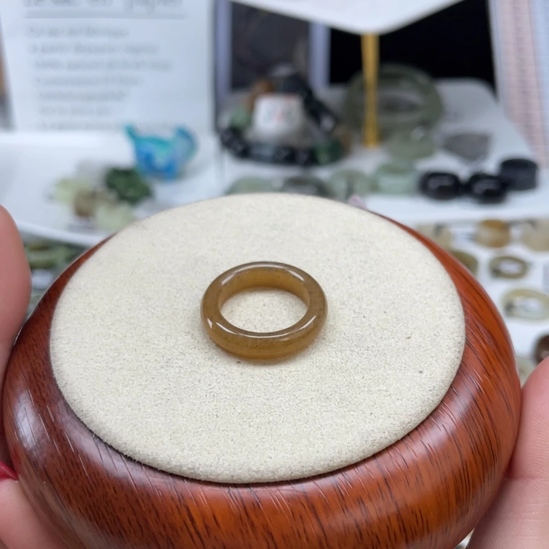 和田玉未镶嵌戒指O4咖啡糖细条16.5