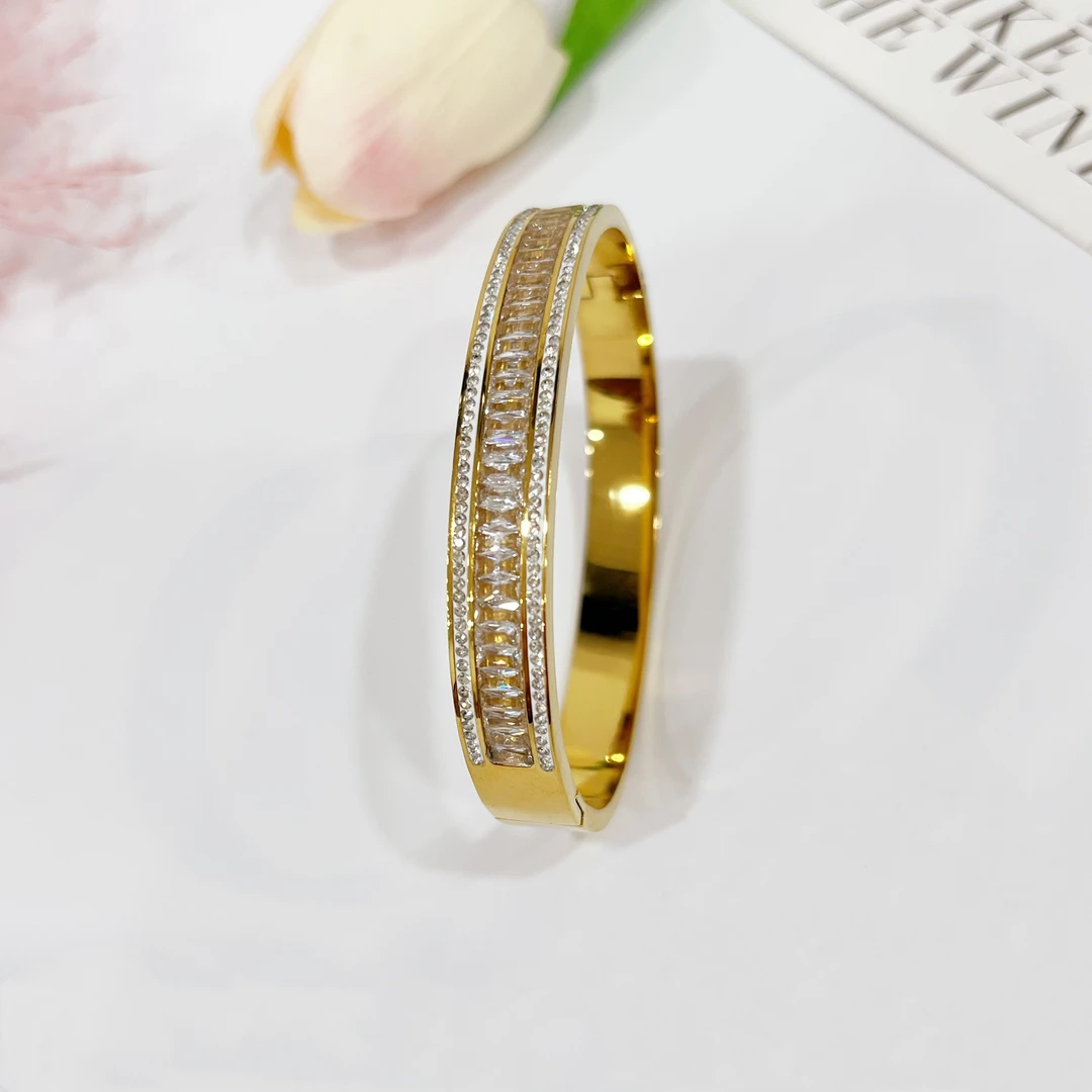 钛钢合成锆石手镯 3332钛钢高定满天星满锆镂空开口手镯（58*60）