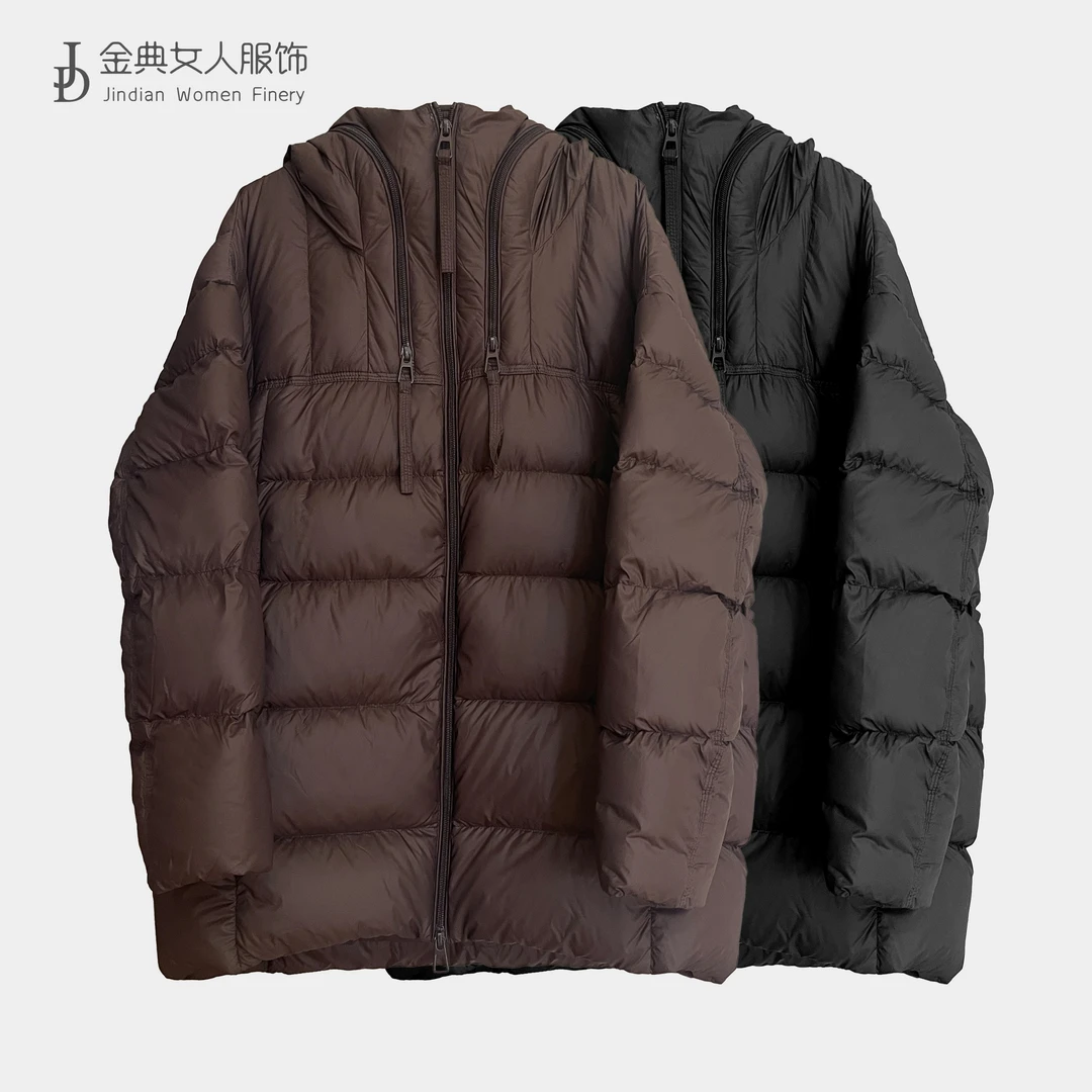 时尚机车风纯色连帽拉链羽绒服 中年妈妈冬季女款羽绒服871