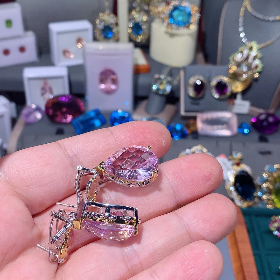 水晶耳饰银S925镶嵌b****i耳饰