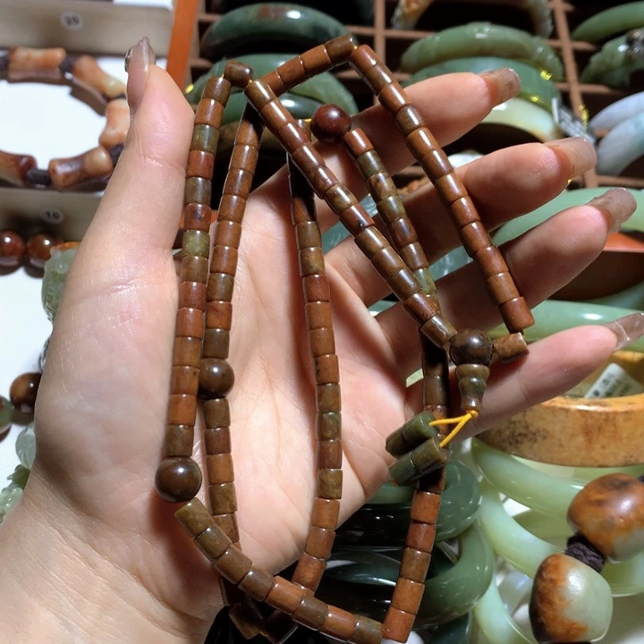 手链未镶嵌岫岩河磨玉（透闪石质玉）河磨玉直管佛珠项链手链