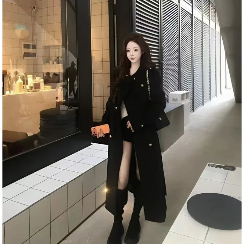 【90白鸭绒】2025年冬季新款羽绒服圣诞加厚立领黑色毛呢大衣外套女