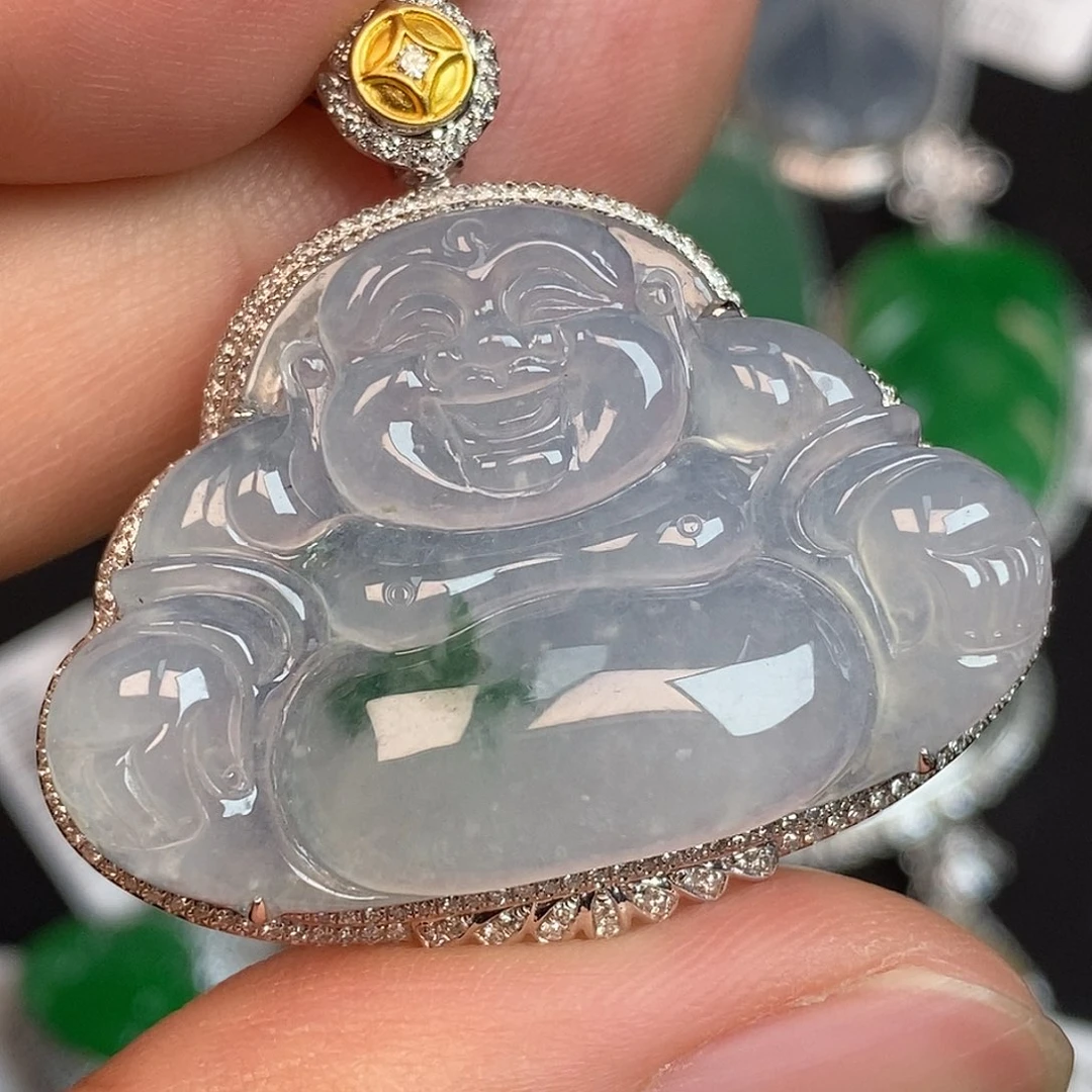 翡翠18K金镶嵌颈饰佛公