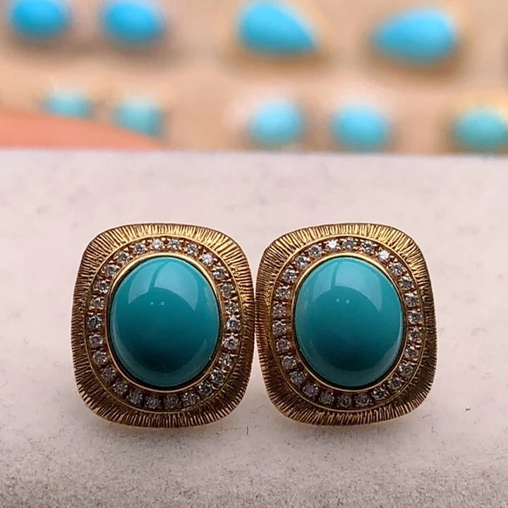 绿松石18K金镶嵌珠宝奇石