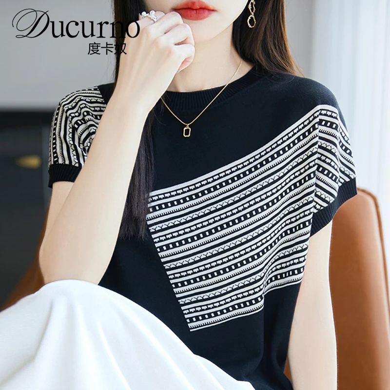 时尚拼接短袖t恤女夏季2025新款打底衫洋气大码女装冰丝针织上衣