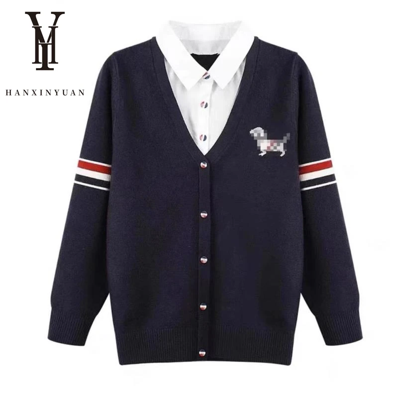 XG086春季新款长袖假两件上衣简约优雅宽松纯色衬衫休闲时尚