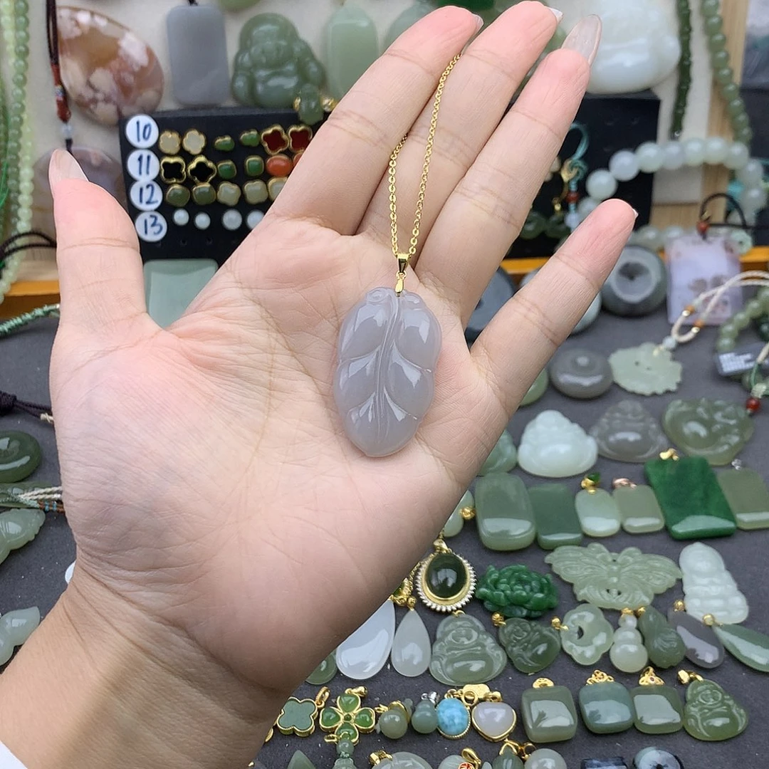 和田玉银S925镶嵌吊坠(不含链)