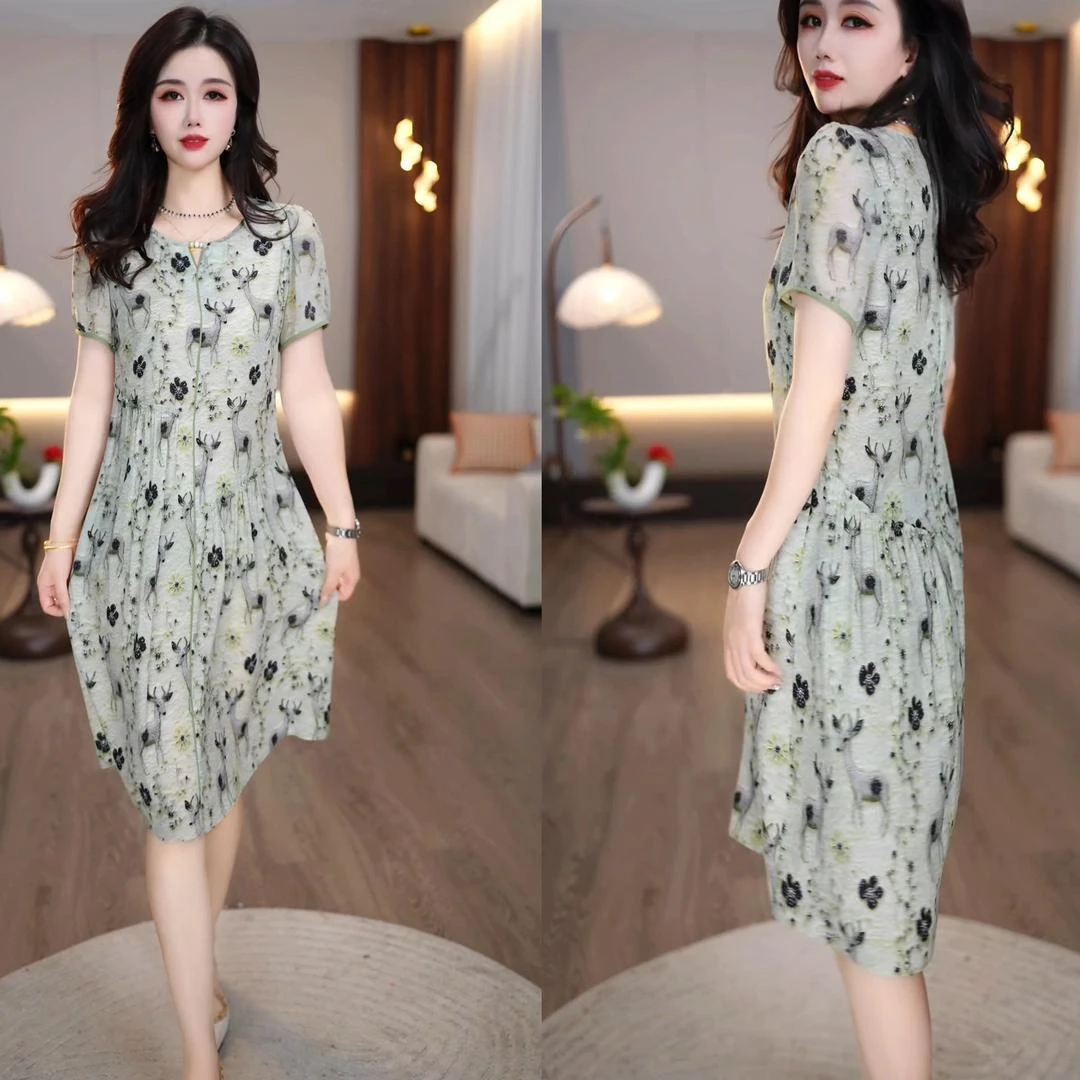 高级轻羽丝精纺法式轻奢礼服裙2025夏季新款气质优雅印花连衣裙女