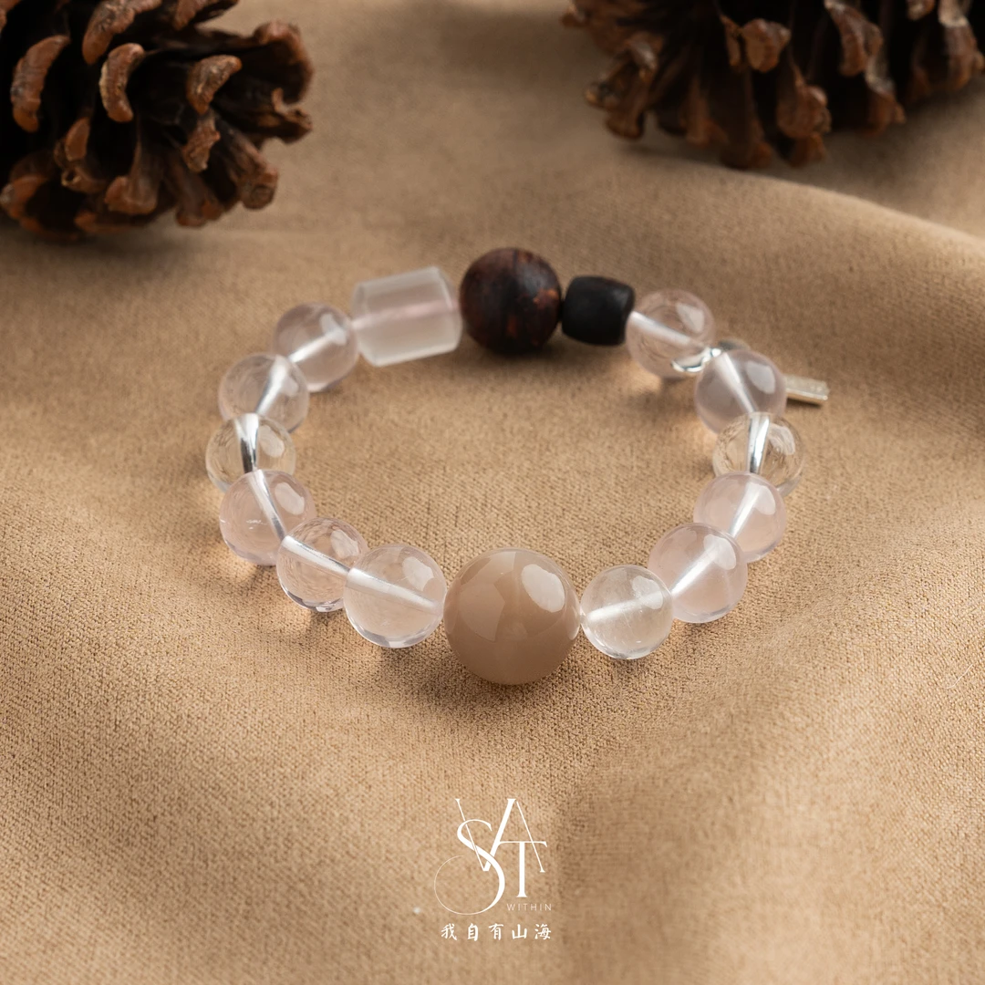 清货【雾里云枝】天然奶茶月光白水晶墨粉降真香（默认微瑕不退不换）