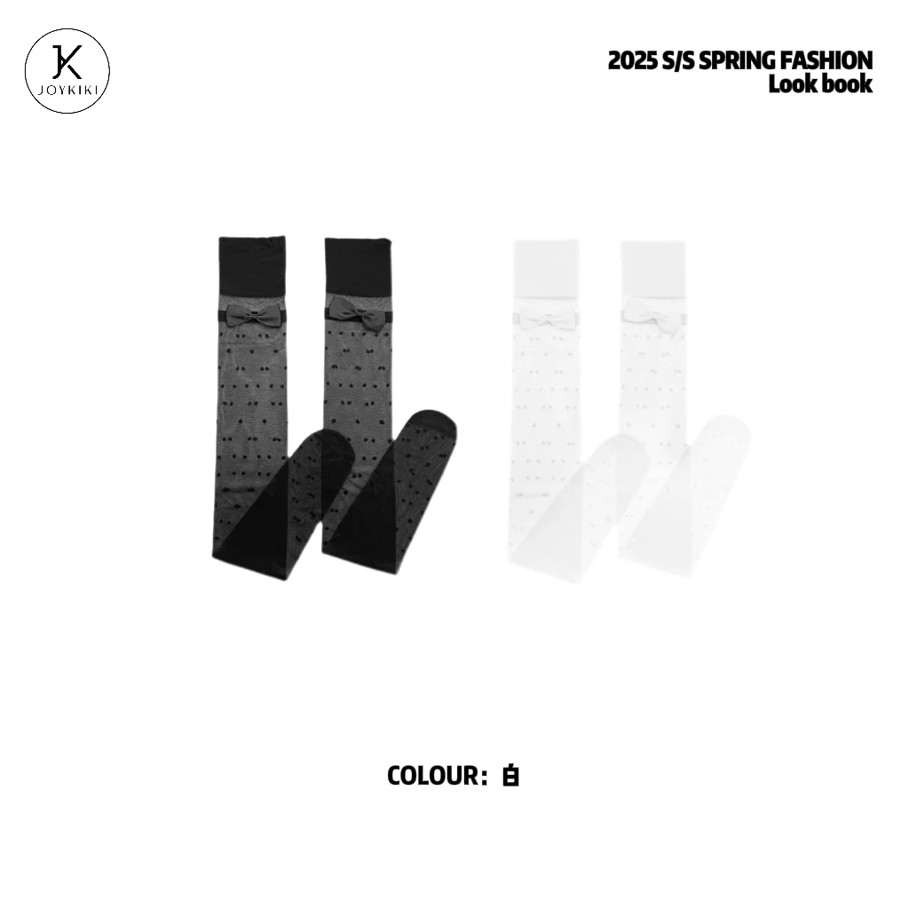 JOYKIKI金金 百搭波点拼接蝴蝶结纯欲过膝袜J25P011