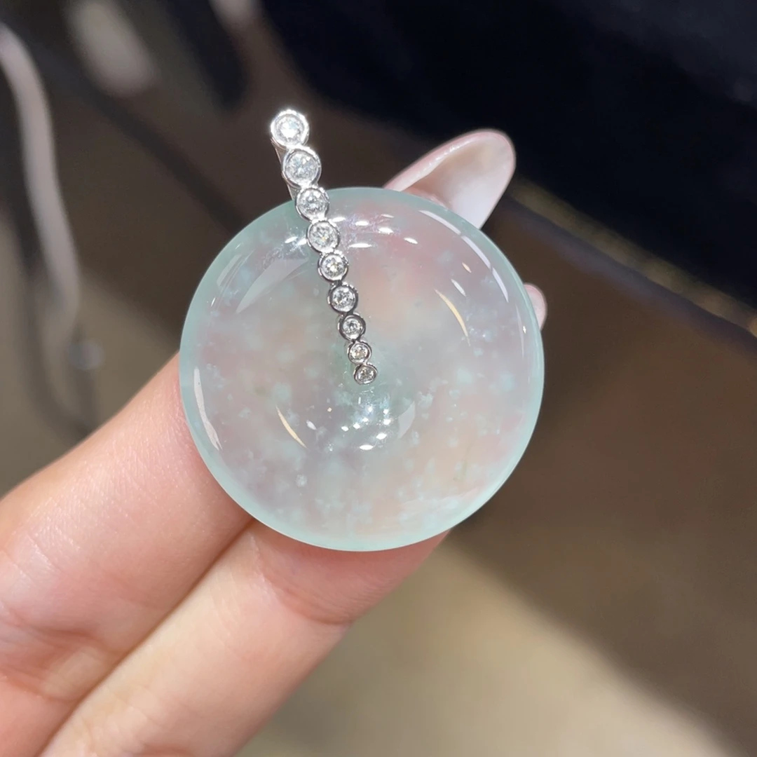 翡翠颈饰18K金镶嵌天然缅甸翡翠a货