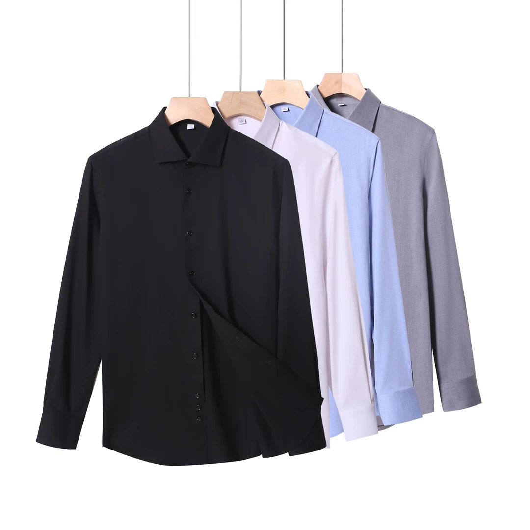 温莎领男士衬衫商务男士衬衫黑色百搭衬衫商务衬衫纯色长袖衬衣