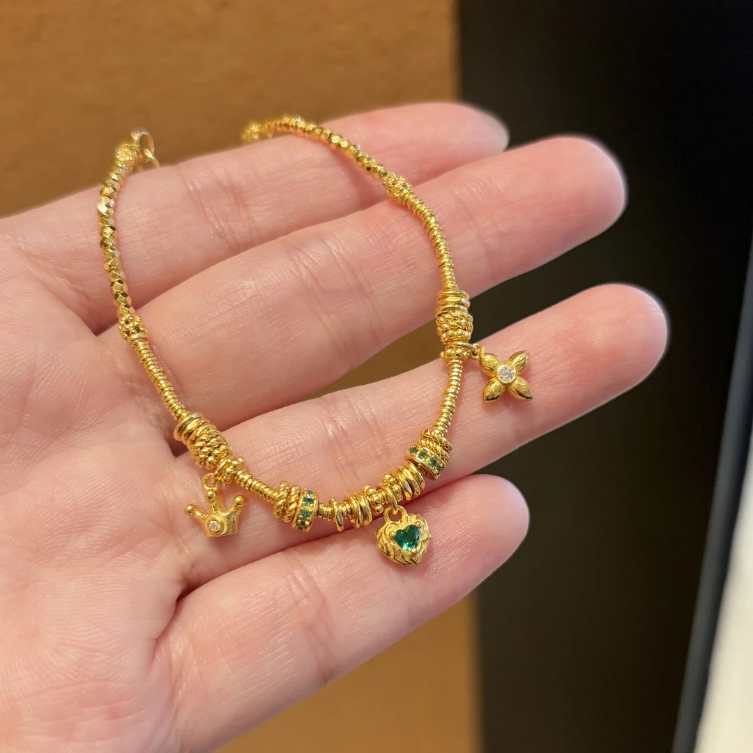 足金999 幸运之心ins风时尚款黄金手链精致古法百搭