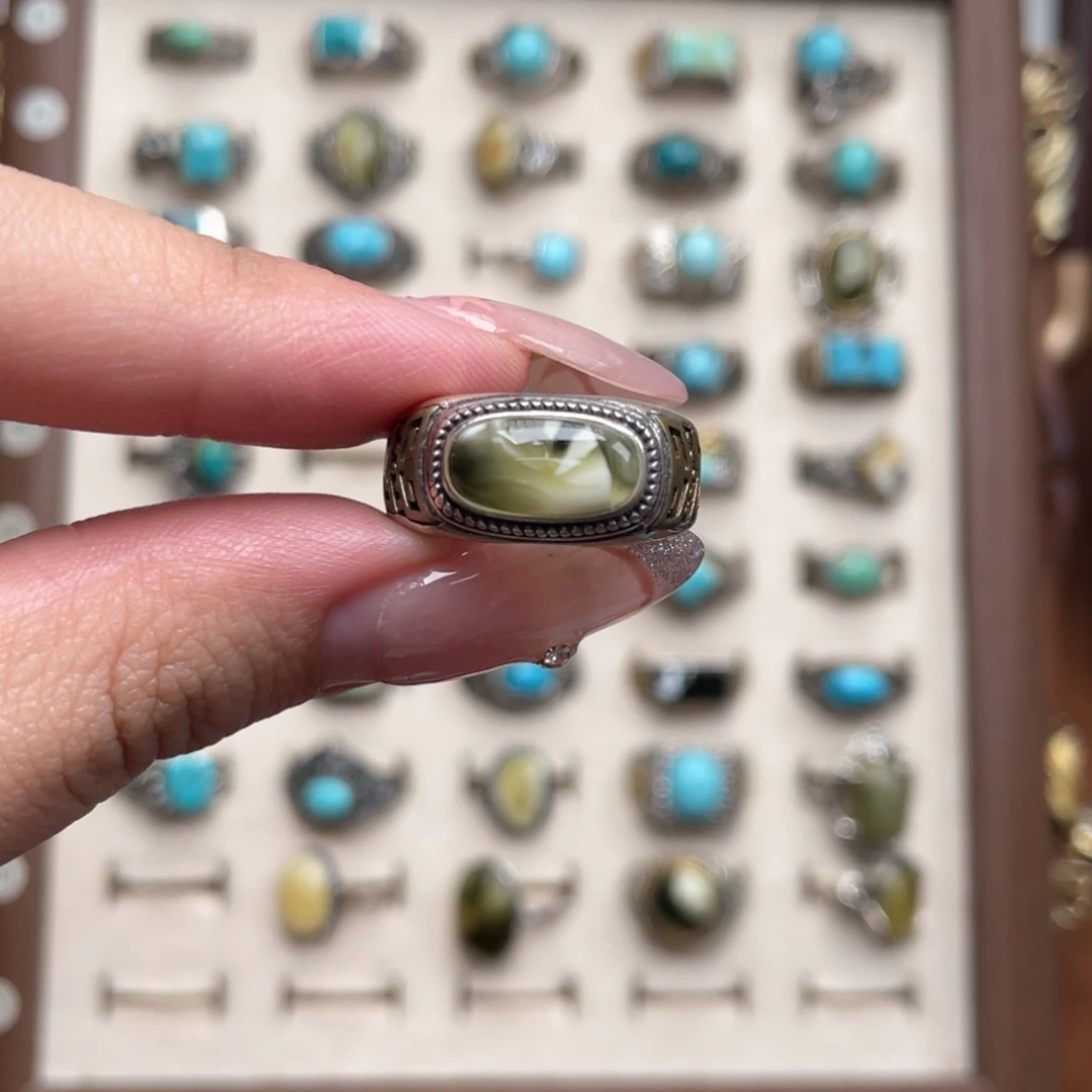 蜜蜡足银镶嵌戒指