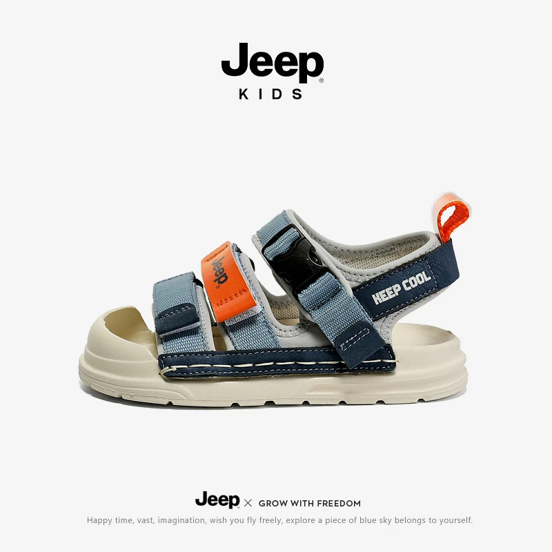 jeep男童凉鞋夏季新款防滑包头沙滩凉鞋软底休闲百搭魔术贴女童鞋