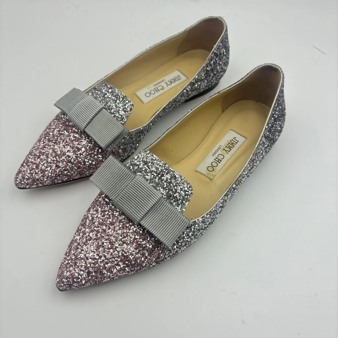 95新 JIMMY CHOO/吉米周 35.5码/jimmy choo亮片平底/无盒/95新