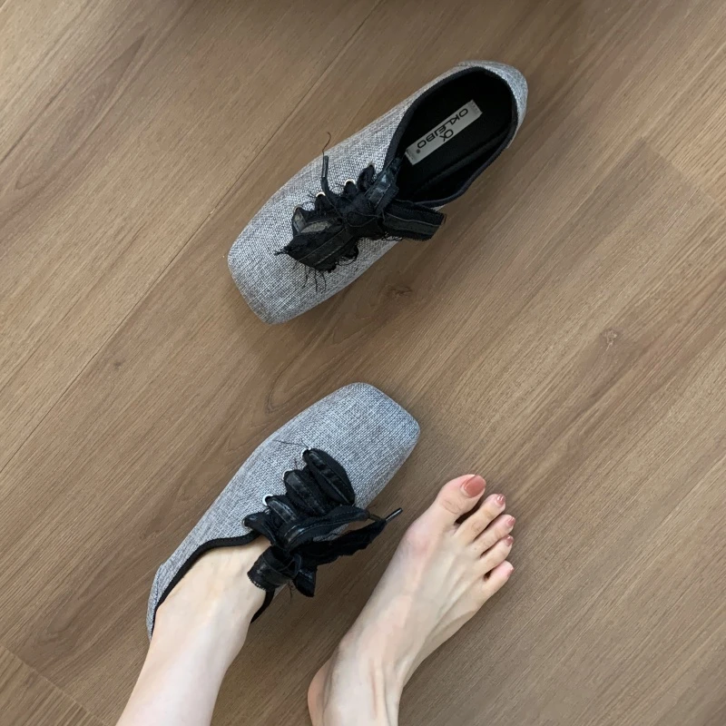 韩版休闲系带方头单鞋女2025年新款设计感小众配裙子玛丽珍晚晚鞋