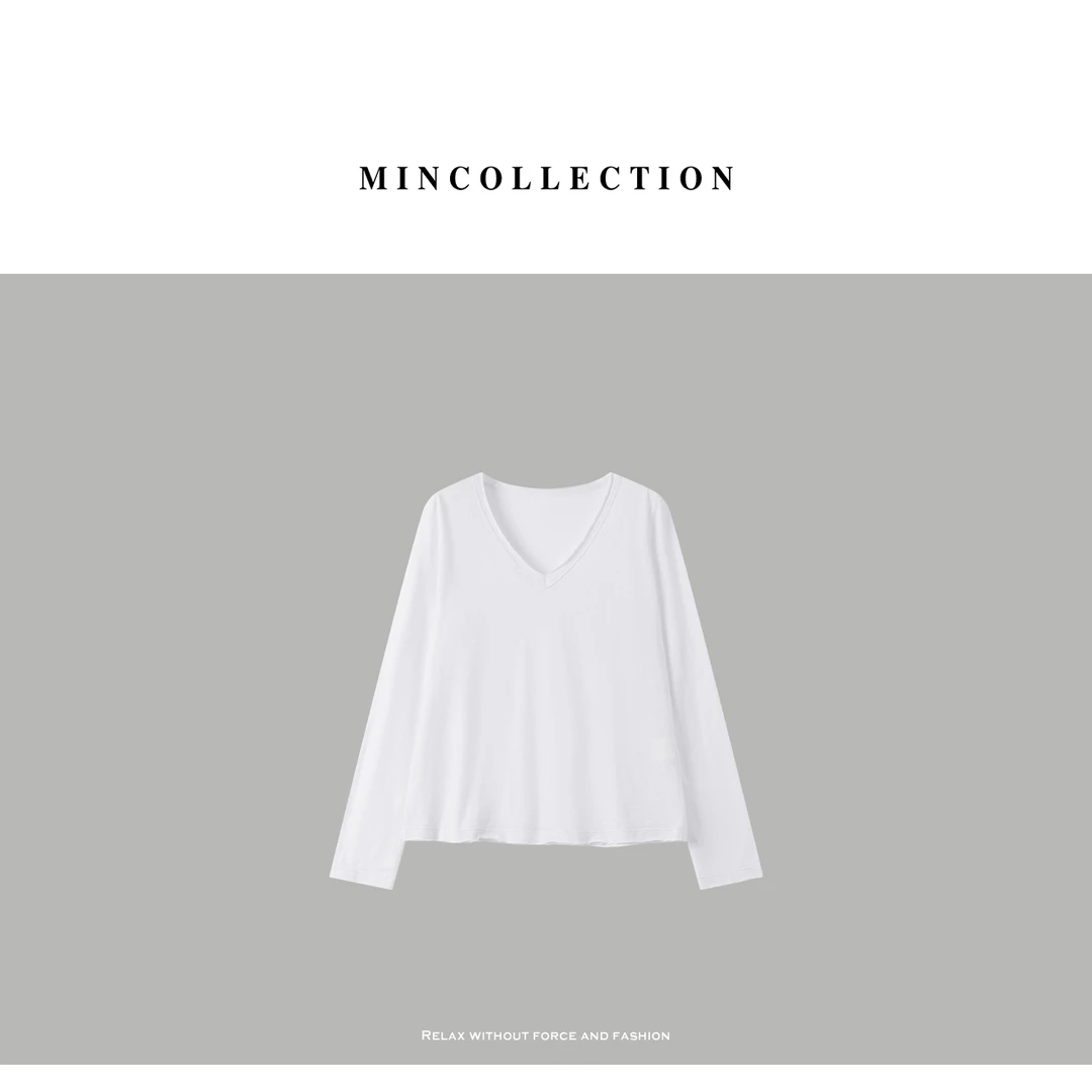 Min竹节棉长T/简约竹节棉微透卷边百搭长袖T恤52485