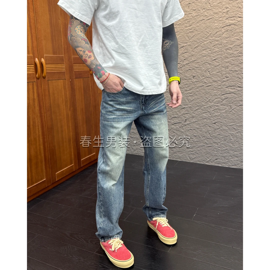 2025秋冬新款时尚休闲百搭净版直筒宽松男士牛仔裤3095