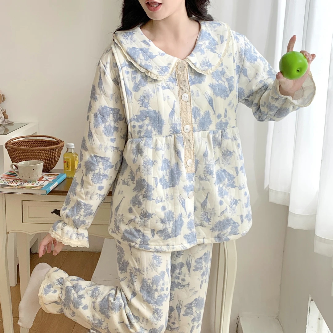 【秋冬-空气棉】月子服秋季产后纯棉夹层睡衣女哺乳喂奶孕妇家居服