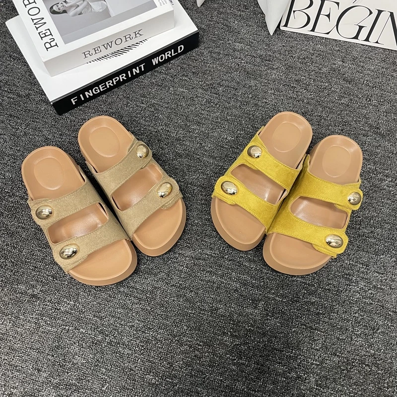 夏日必备~时尚百搭二字带厚底博肯拖鞋HT91