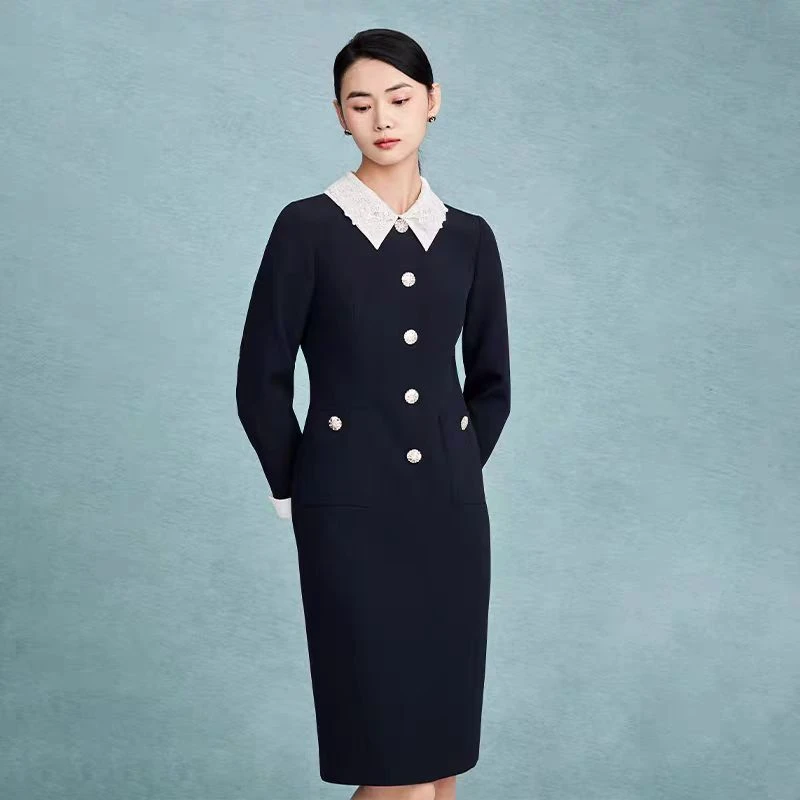 MOJO.S.PHINE~深蓝色气质秋冬新款女装连衣裙MJEC14WOP305A01/zb