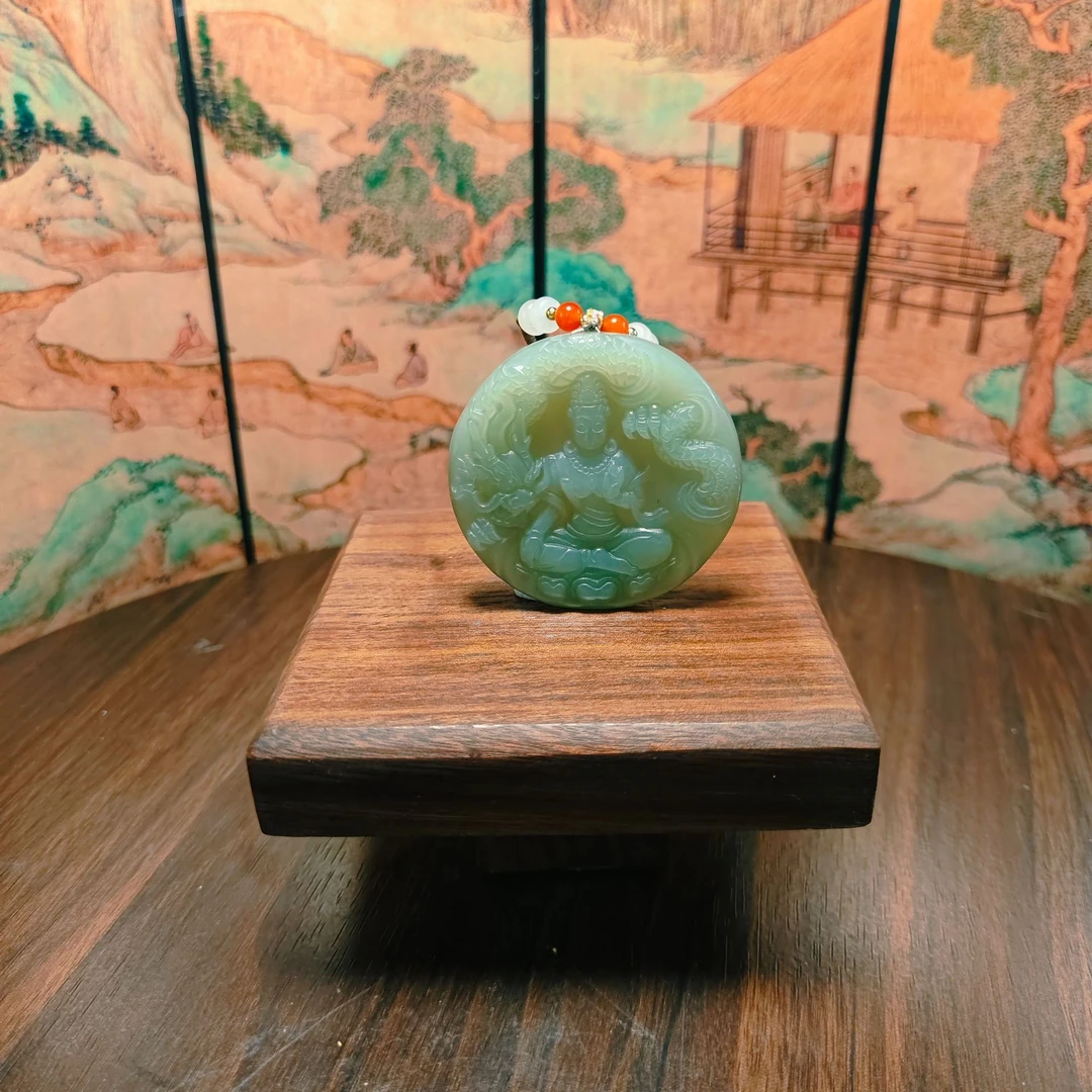 B和田玉御龙观音吊坠0329