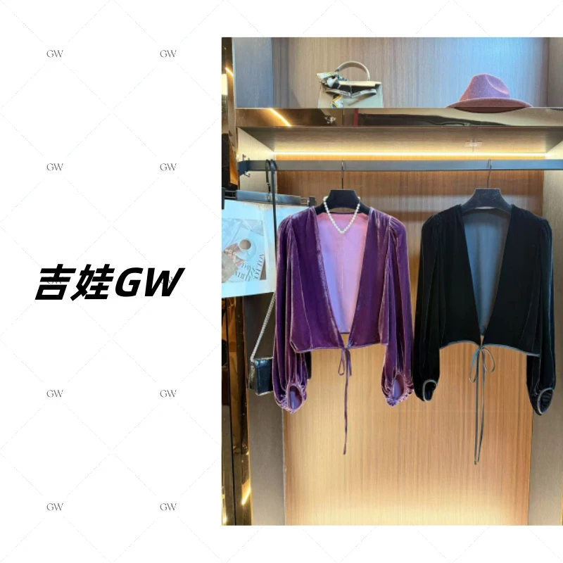 GW新款【秘密岛屿】百搭上档次显瘦丝绒上衣洋气开衫外套24C-166