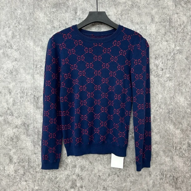 95新 GUCCI/古驰 蓝色满印双G圆领上衣