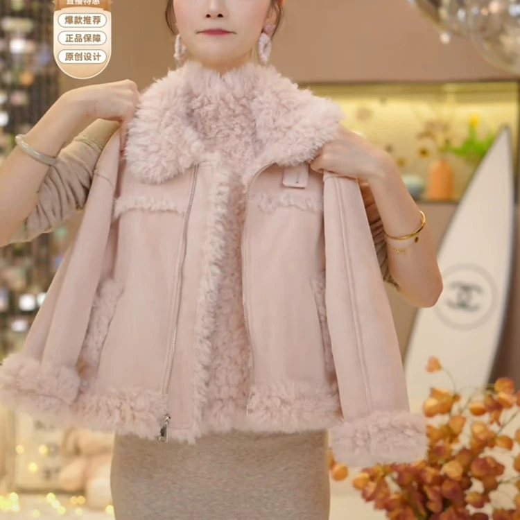 女童2025冬季新款翻毛领加厚加绒拉链上衣保暖外套5849儿童秋冬