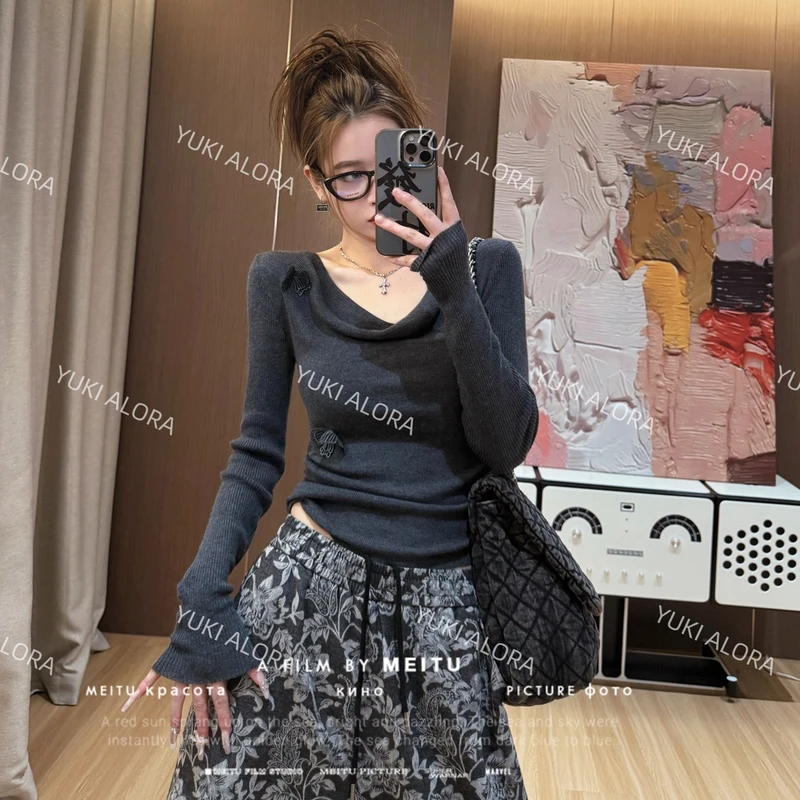 新款修身显瘦针织衫打底衫2025夏季百搭简约荡领修身显瘦上衣