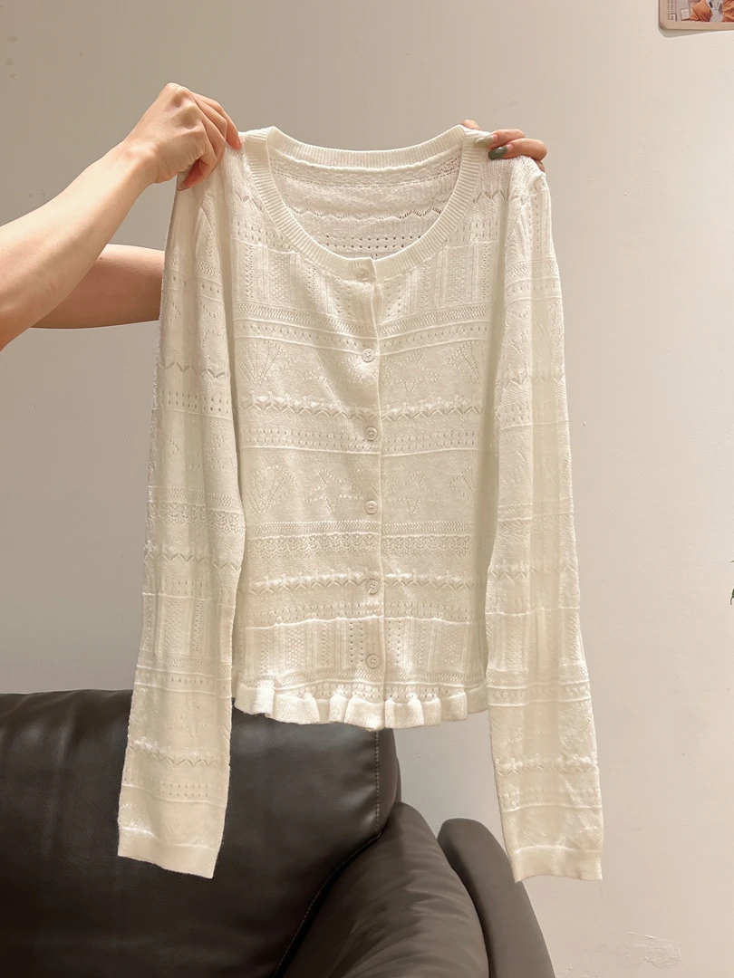 设计感勾花针织长袖女开衫小外搭圆领秋季2025年新款修身显瘦上衣