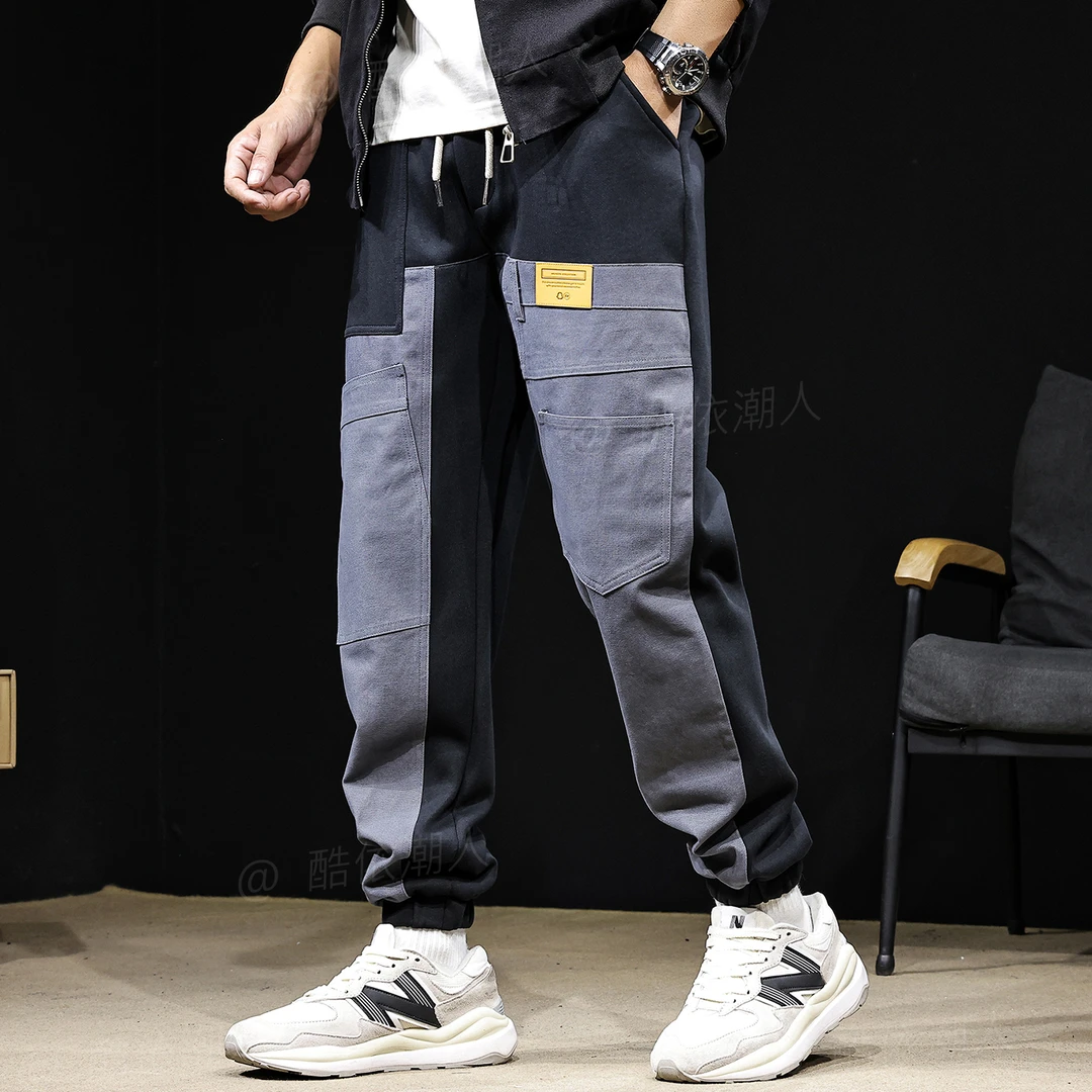 MR.MUDI/穆迪先生拼接拼色重磅多袋2025新款束脚休闲运动裤男宽松