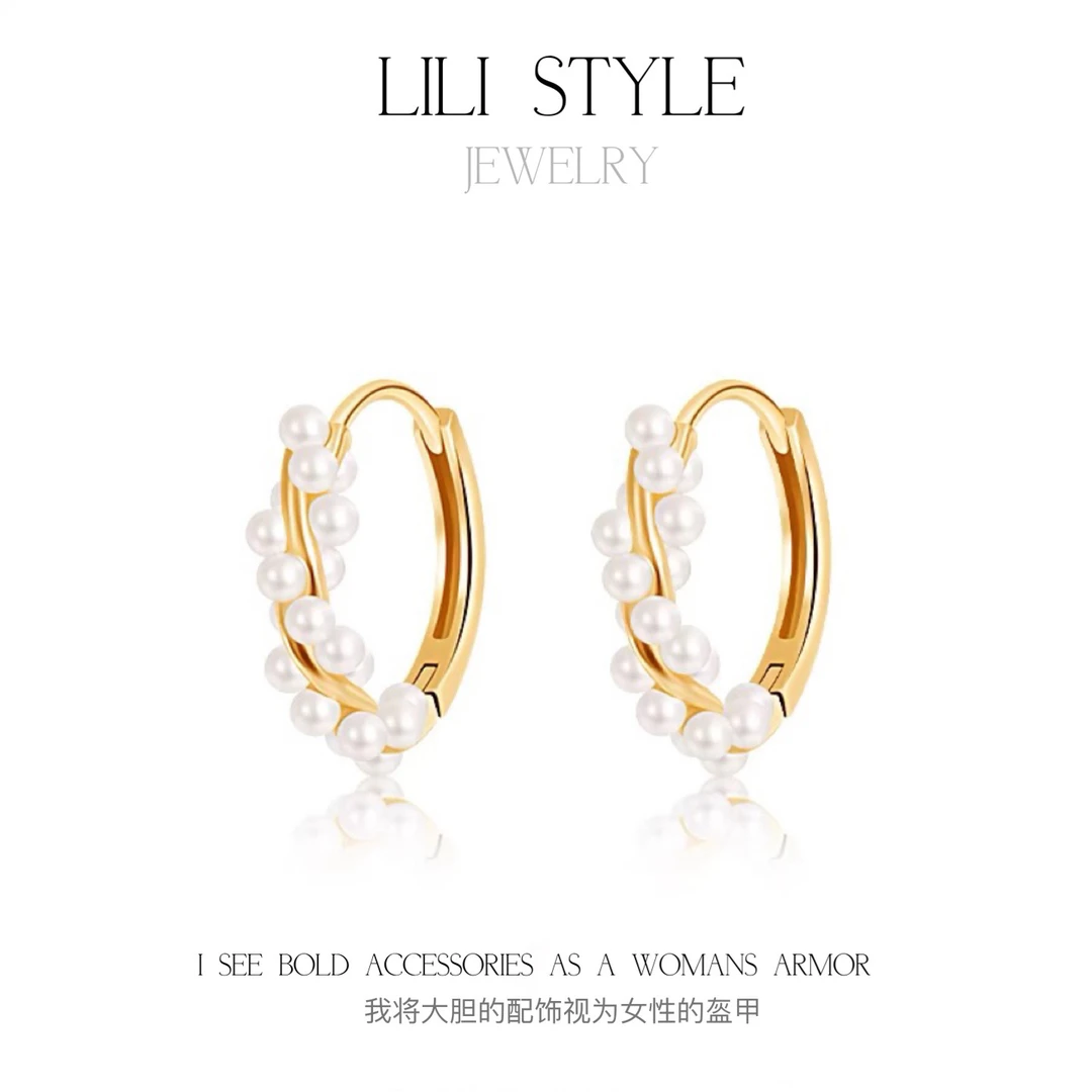 铜合金耳饰 轻奢高级感编织小粒米珠耳扣女小众设计气质耳饰E048