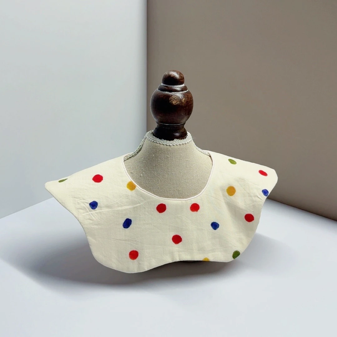 彩色波点-小花朵娃娃领花边装饰洋气配饰围兜口水巾纯棉