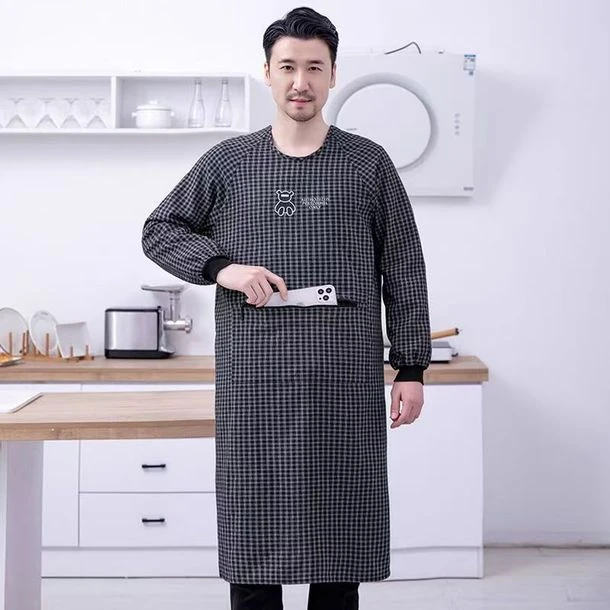厂家批发棉布加肥罩衣加长男女款围裙厨房家用做饭时尚上班工作服