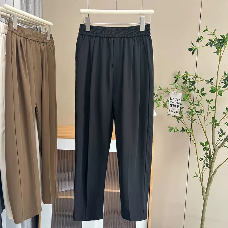 6032 夏季复古九分凉感百搭显瘦萝卜裤纯色休闲裤（T12）