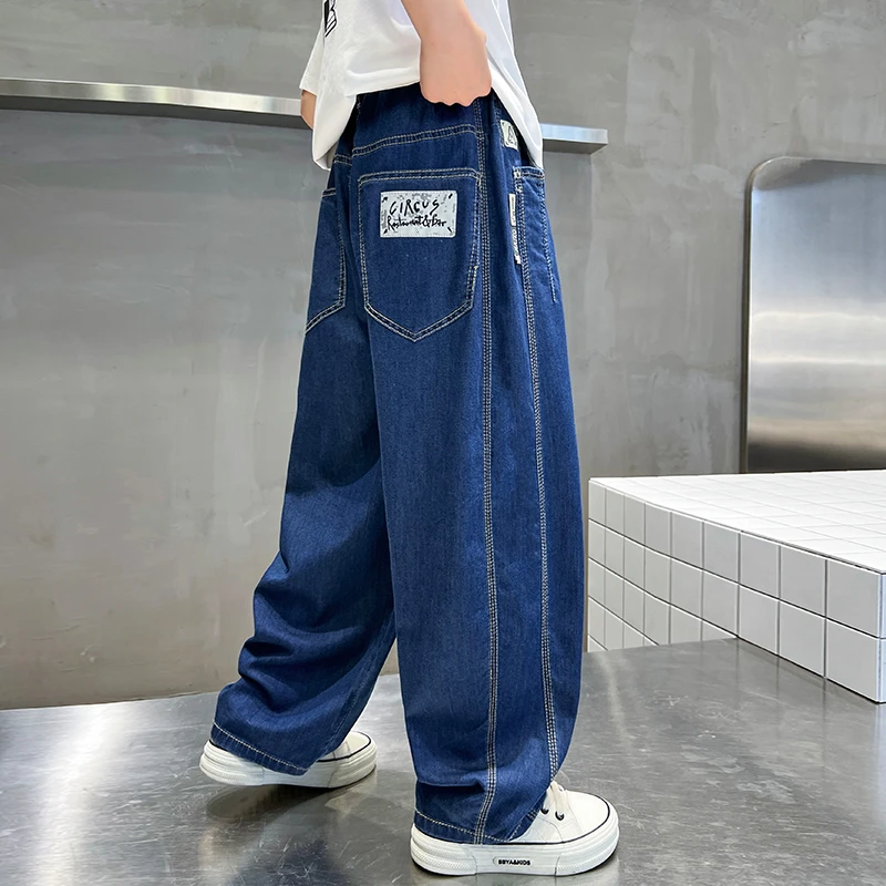 男童牛仔裤夏装薄款2025新款儿童纯棉牛仔裤宽松垂感直筒裤韩版潮