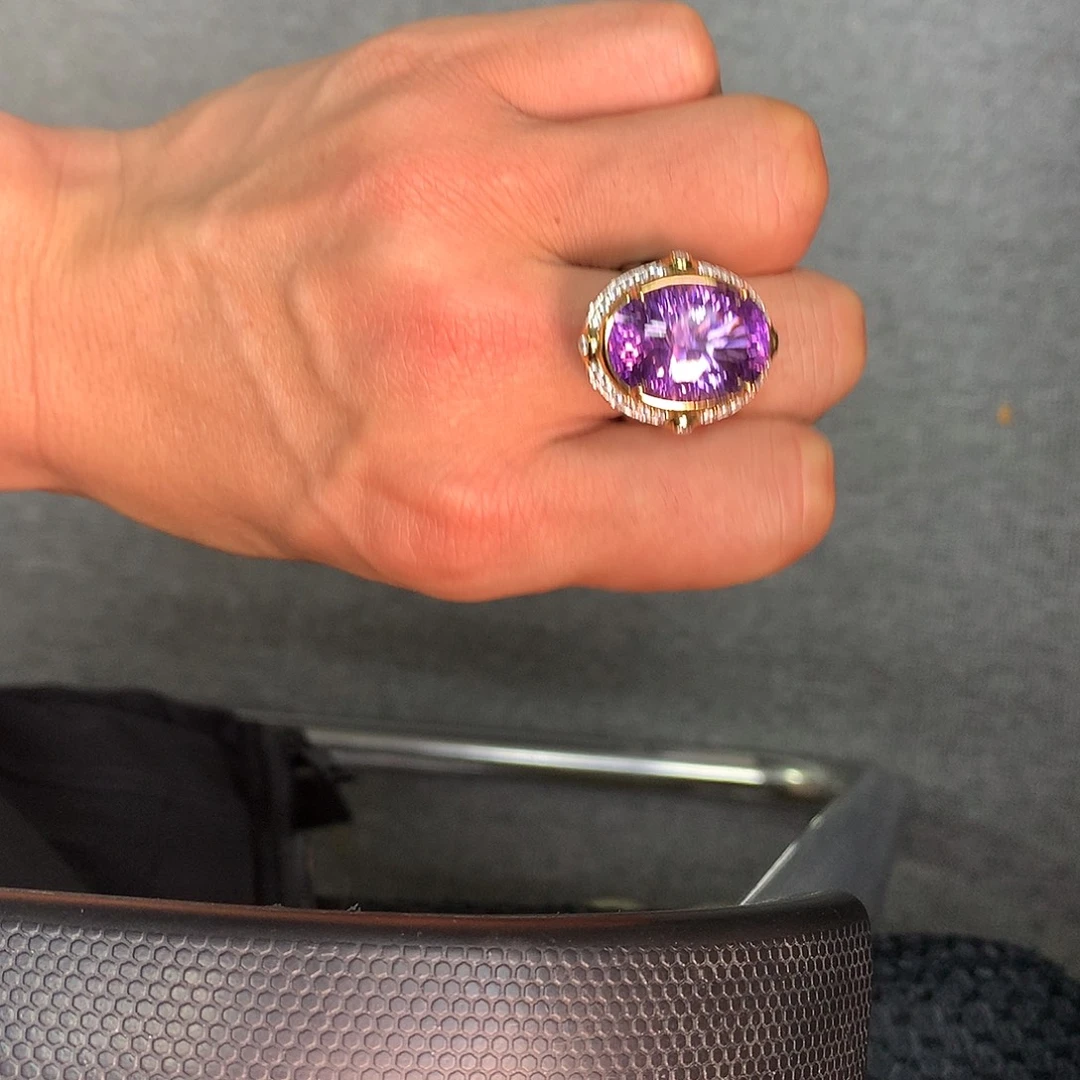 银S925镀金镶嵌戒指水晶