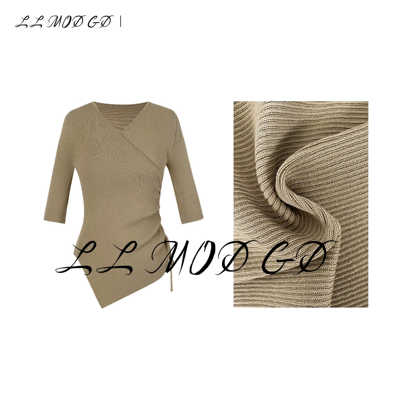 LL MOD GD |  韩版修身显瘦不规则V领气质百搭短款T恤 YL-250058