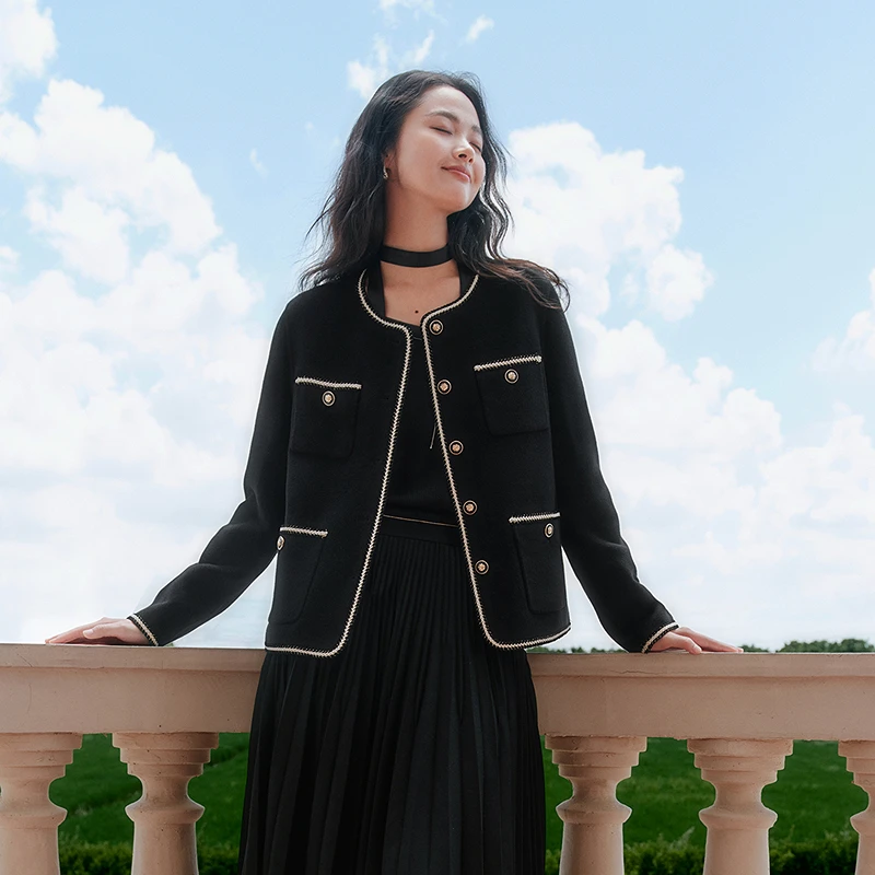 【羊毛羊绒】珂莱蒂尔商场同款冬季精致香风毛呢外套女KK00788W0