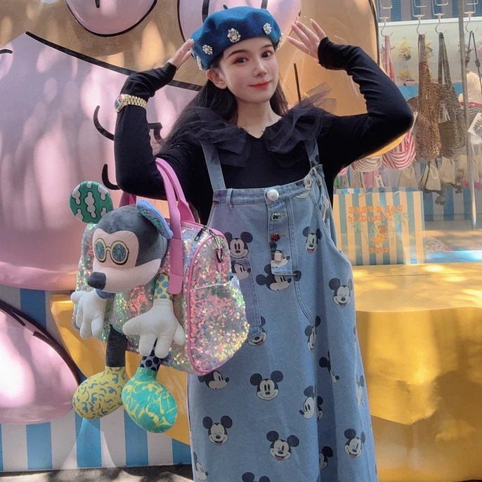 安霓王妃【妙妙屋】设计师原创定制洗水牛仔米奇减龄宽松时尚背带裙