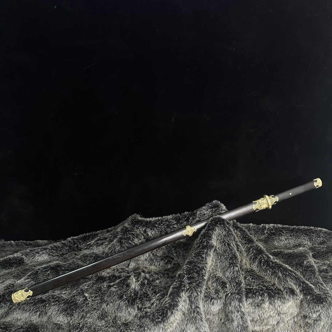 龙泉传统宝剑羽毛纹黑檀木工艺品收藏未开刃