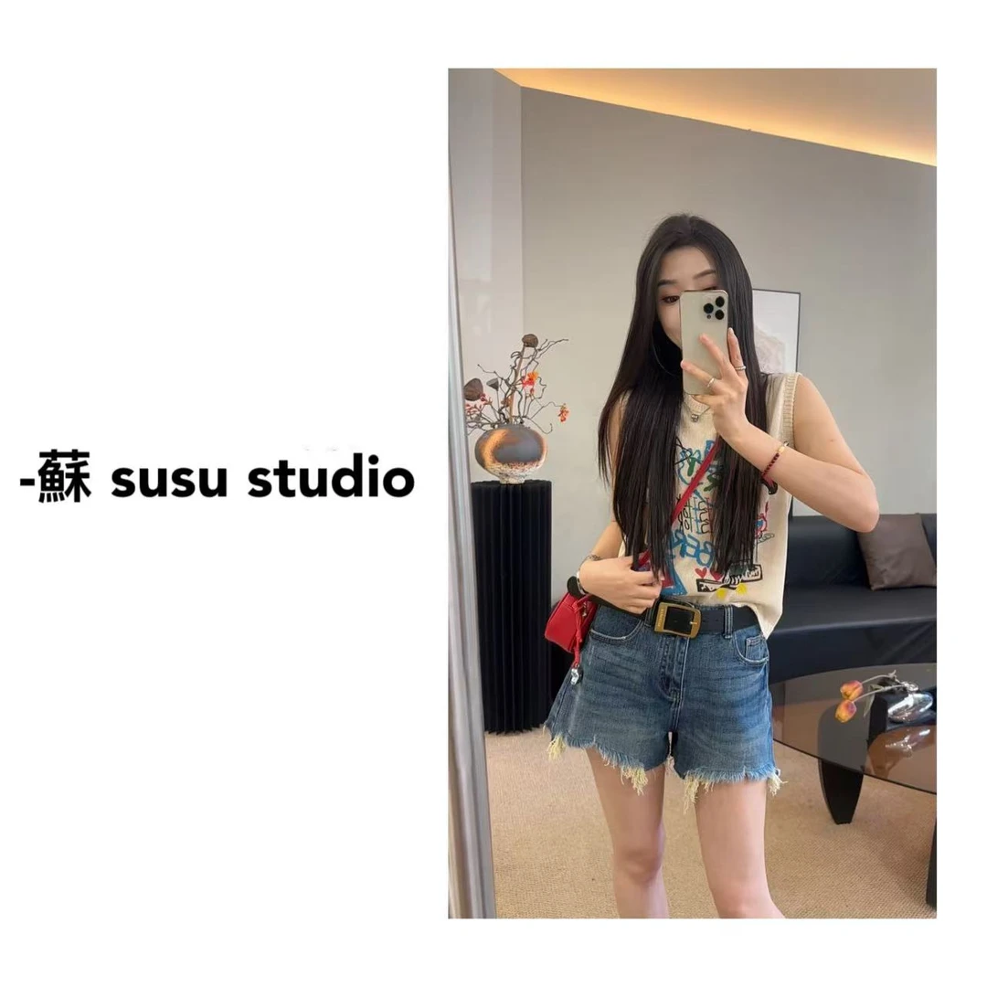 JS夏季新款韩版时尚圆领无袖针织印花T恤女宽松显瘦百搭上衣女