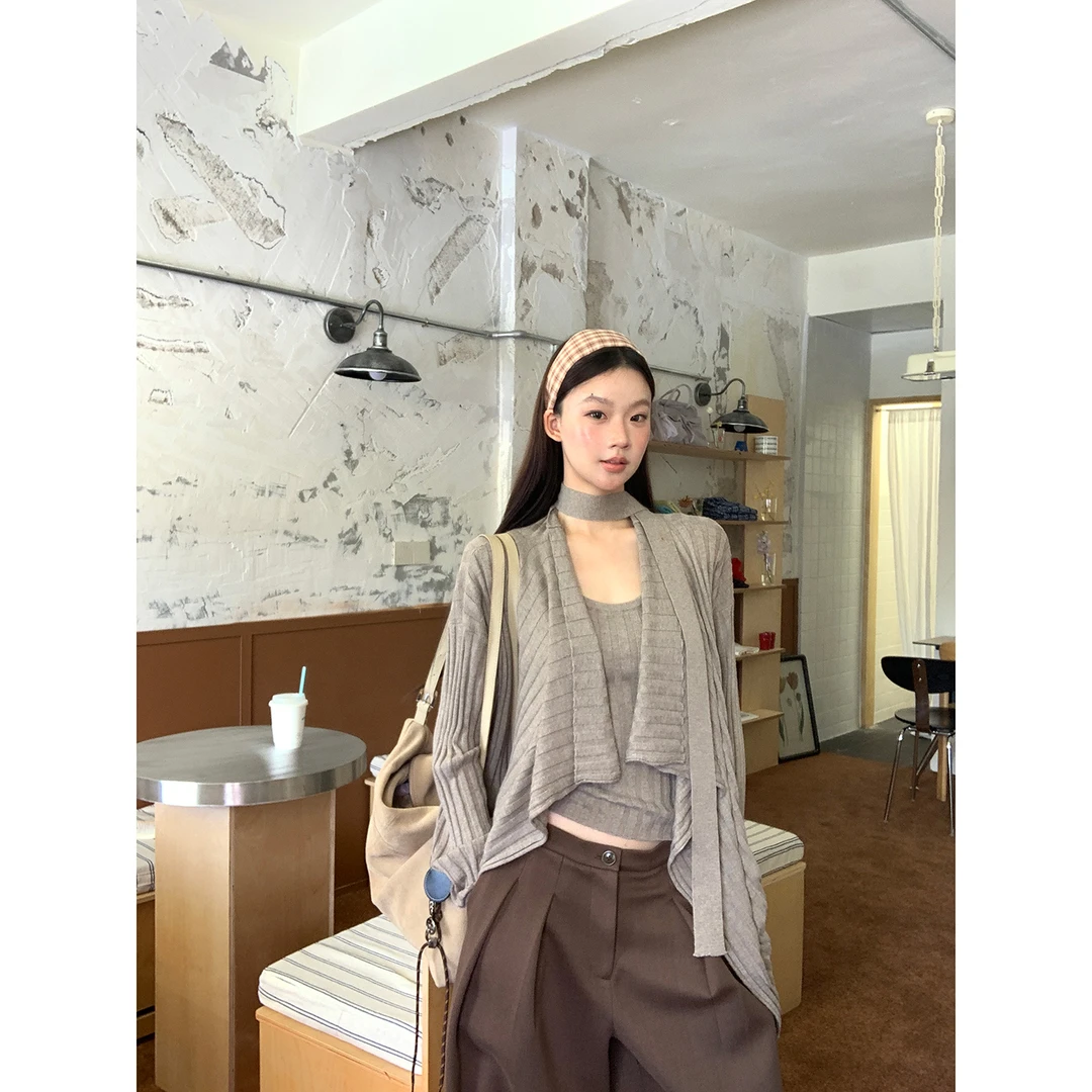 【七七清仓】温柔气质开衫外套时尚法式不规则针织衫HJ80179