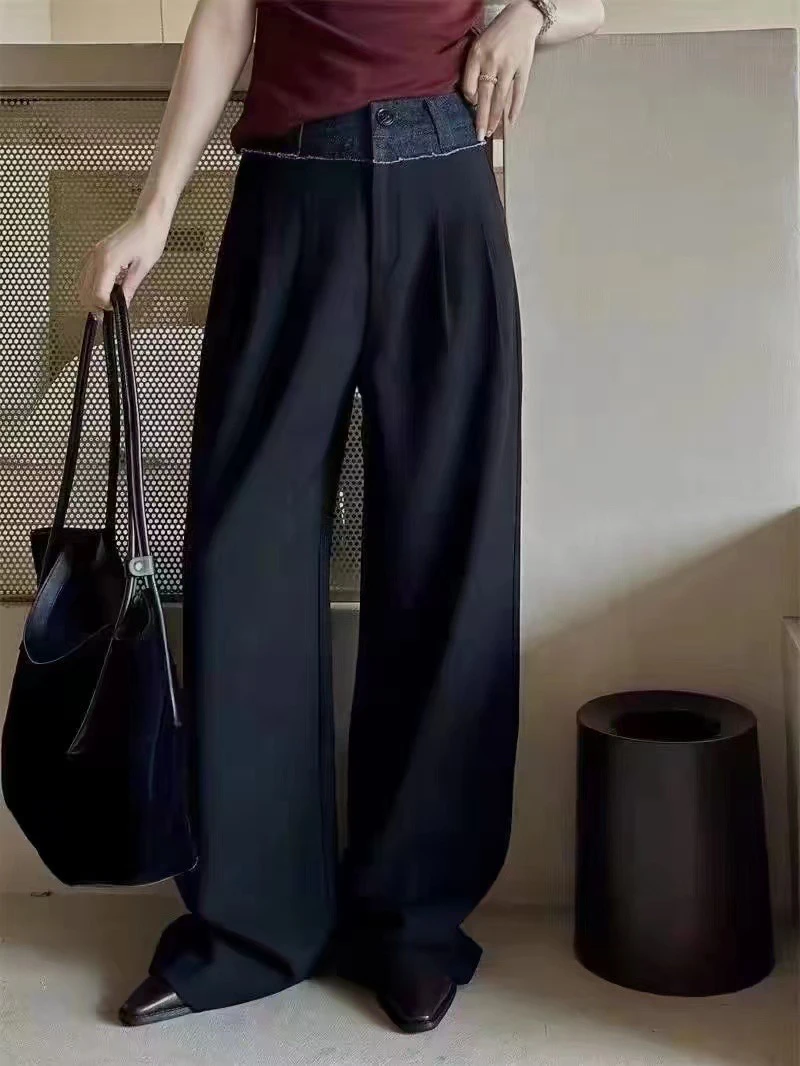 1211拼接牛仔西装阔腿裤