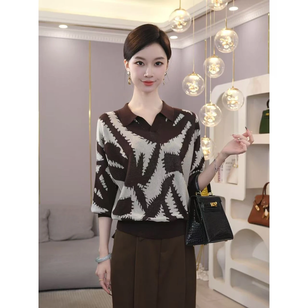 2025年秋冬新款【PY-15】含绵羊毛套头咖色翻领长袖外穿针织衫女